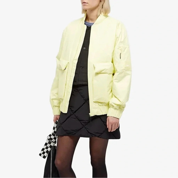 Rains Fuse Bomber Jacket Sz XS Neon Yellow Puffer Coat - Picture 7 of 7